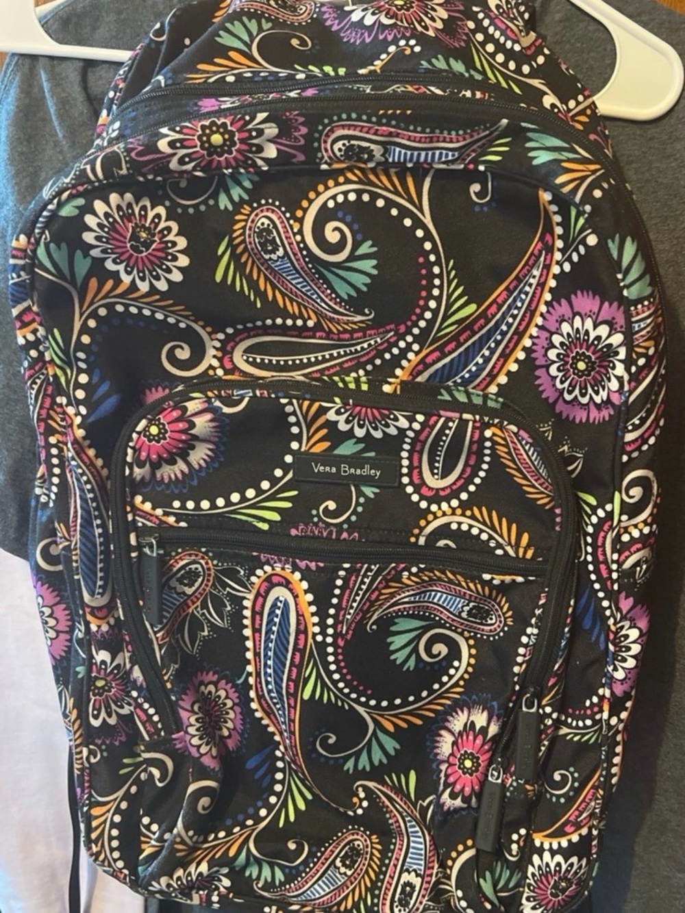 Vera Bradley Black Paisley Floral Backpack with Multicolor Accents